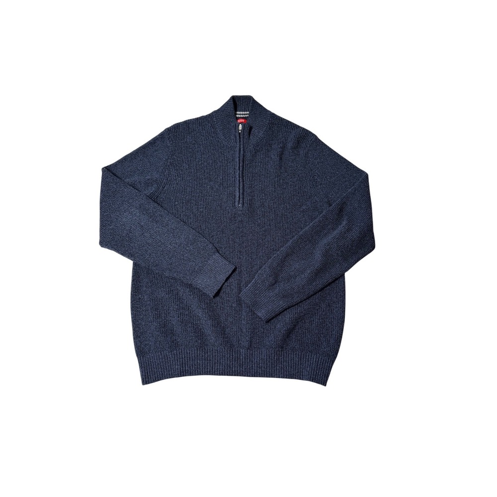 IZOD Men's Blue Ribbed Knit 1/4 Zip Pullover Sweater L G